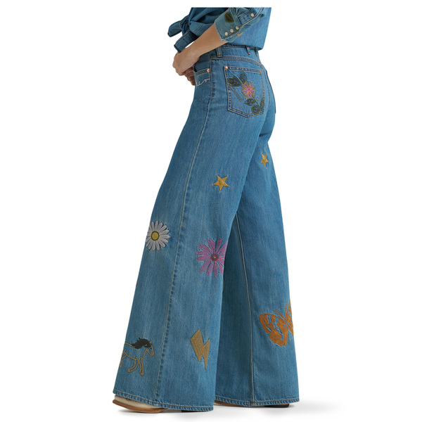 112375654 Wrangler X Lainey Wilson Women's Embroidered Wide Leg Pant - Denim
