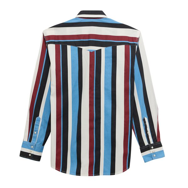 112375804 Wrangler Boys' Vintage Brushpopper Long Sleeve Shirt - Blue Multi Stripe