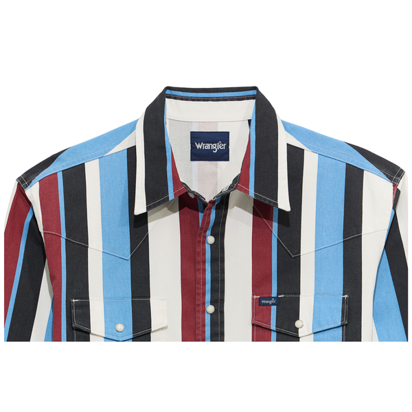 112375804 Wrangler Boys' Vintage Brushpopper Long Sleeve Shirt - Blue Multi Stripe
