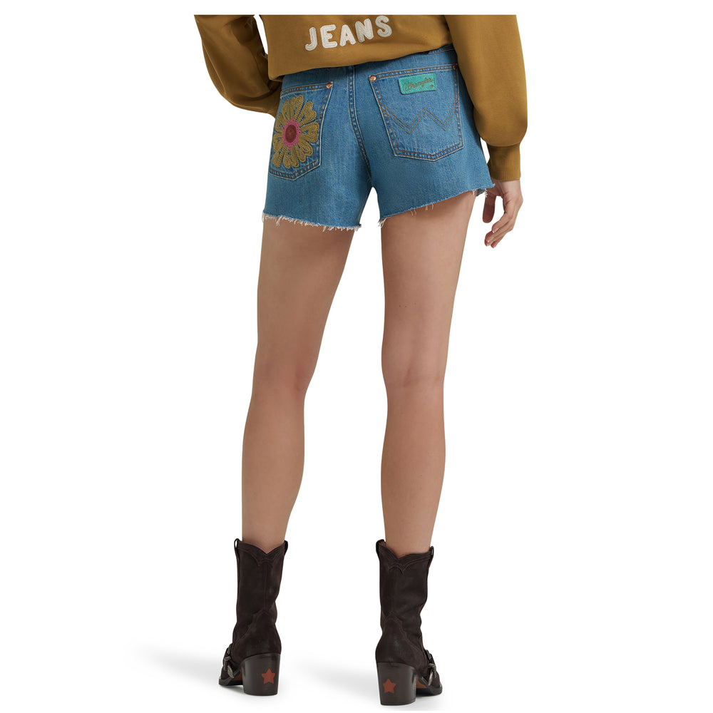 112375881 Wrangler X Lainey Wilson Women's Embroidered Cowboy Shorts - Denim