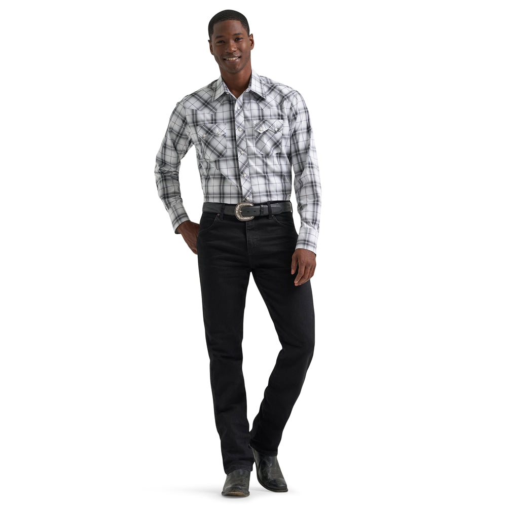 112378874 Wrangler Men's Retro Modern Fit Long Sleeve Snap Shirt - Black/White