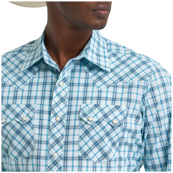 112378926 Wrangler Men's Retro Slim Fit Long Sleeve Snap Shirt - Turquoise