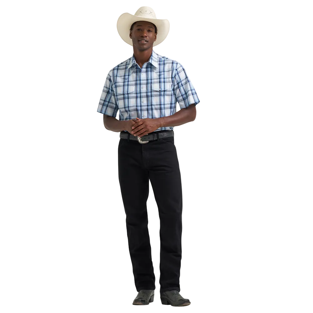 112379030 Wrangler Men's Wrinkle Resist Short Sleeve Snap Shirt - Blue Prep