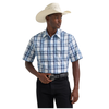 112379030 Wrangler Men's Wrinkle Resist Short Sleeve Snap Shirt - Blue Prep