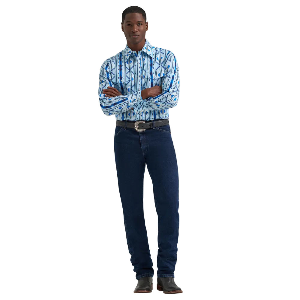 112379225 Wrangler Men's Checotah Dress Western Classic Fit Long Sleeve Snap Shirt - Icy