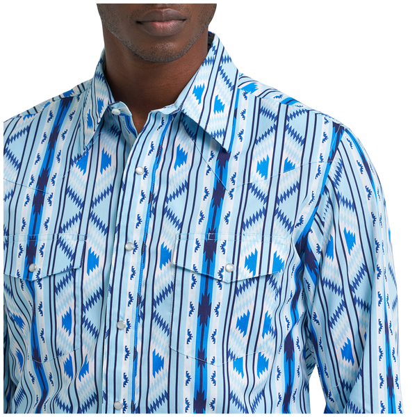112379225 Wrangler Men's Checotah Dress Western Classic Fit Long Sleeve Snap Shirt - Icy
