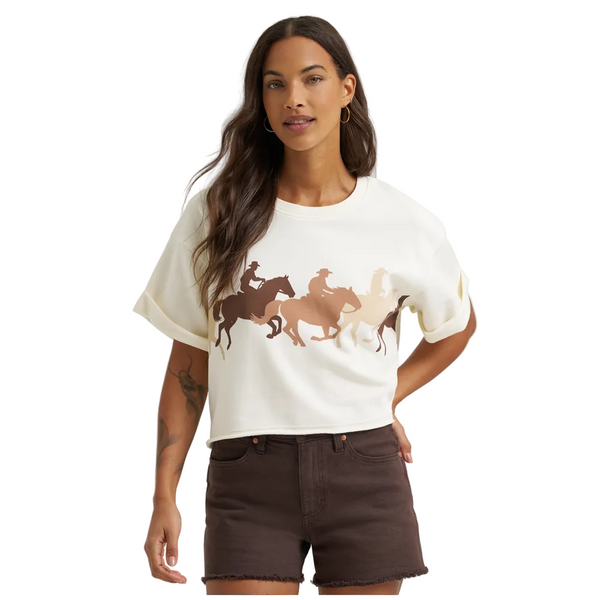 112379514 Wrangler Women's Retro Vintage Crew Short Sleeve Sweatshirt - Cream