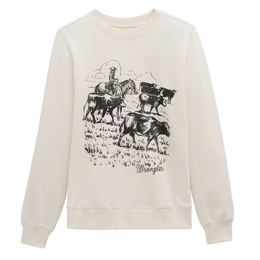 112379655 Wrangler Women's Cattle Drive Crew Fleece Sweatshirt Regular Fit - Egret