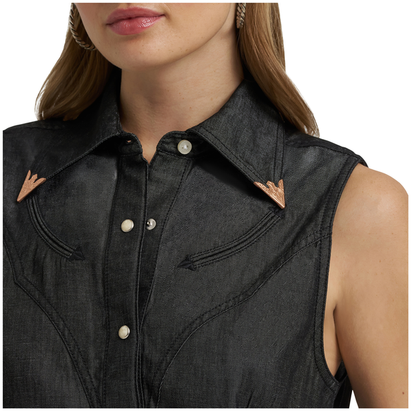 112380459 Wrangler X Lainey Wilson Women's Sleeveless Western Snap Shirt - Black