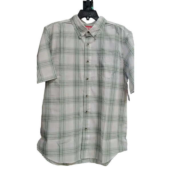 112381437 Wrangler Men's Plaid Short Sleeve Button Down Shirt - White with Sage Green