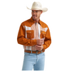 112381500 Wrangler Men's Classic Fit Vintage Inspired Brushpopper Long Sleeve Shirt - Texas Lone Star Orange Stripe