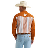 112381500 Wrangler Men's Classic Fit Vintage Inspired Brushpopper Long Sleeve Shirt - Texas Lone Star Orange Stripe
