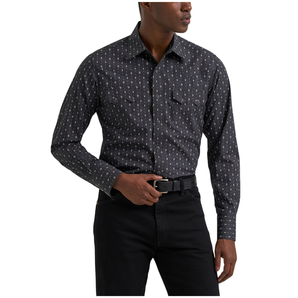 112381864 Wrangler Retro Modern Fit Long Sleeve Western Snap Shirt - Black Print