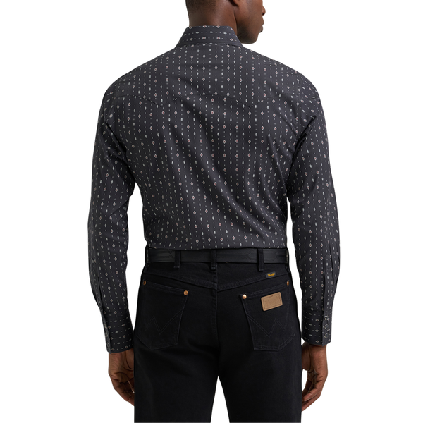 112381864 Wrangler Retro Modern Fit Long Sleeve Western Snap Shirt - Black Print