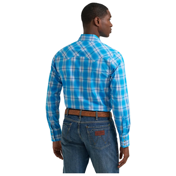112381875 Wrangler Retro Modern Fit Long Sleeve Western Snap Shirt - Blue Plaid