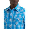 112381875 Wrangler Retro Modern Fit Long Sleeve Western Snap Shirt - Blue Plaid
