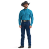 112381971 Wrangler Men's George Strait Collection Relaxed Fit One Pocket Long Sleeve Shirt - Teal