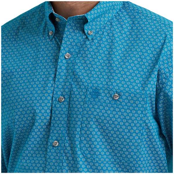 112381971 Wrangler Men's George Strait Collection Relaxed Fit One Pocket Long Sleeve Shirt - Teal