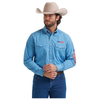 112381985 Wrangler Men's Long Sleeve Logo Button Down Western Shirt - Blue