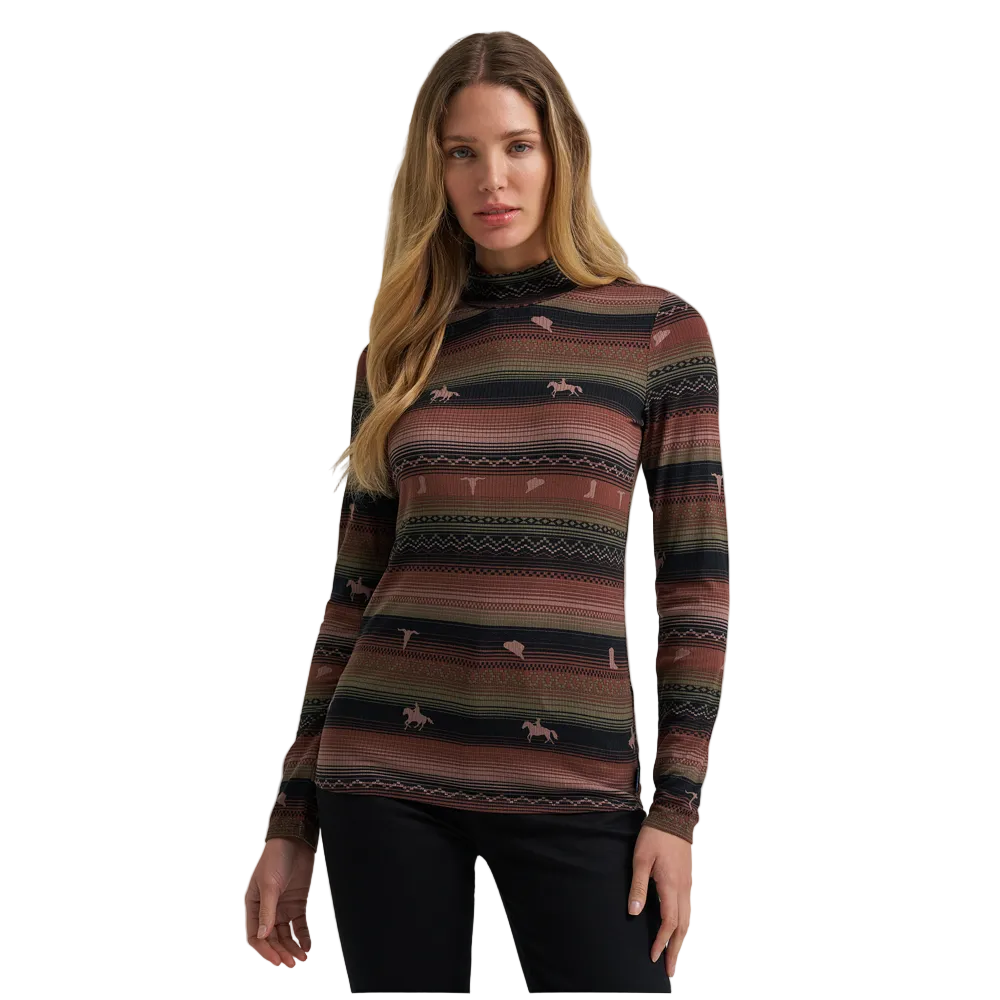 112382649 Wrangler Women's Retro Punchy Mock Neck Shirt - Brown