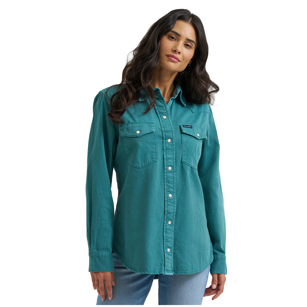 112382675 Wrangler Women's  Retro Vintage Long Sleeve Western Snap Shirt - Turquoise