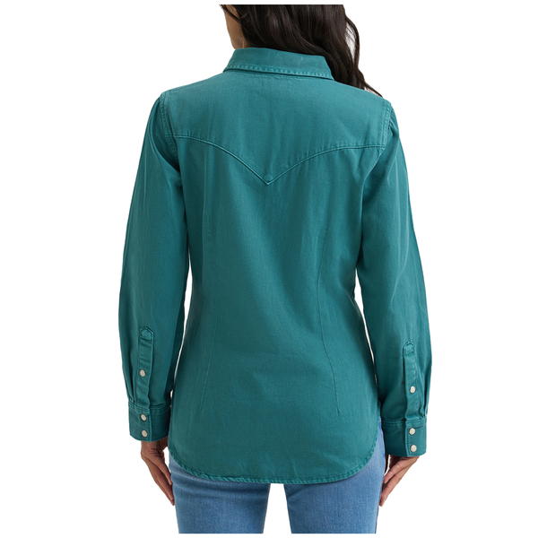 112382675 Wrangler Women's  Retro Vintage Long Sleeve Western Snap Shirt - Turquoise
