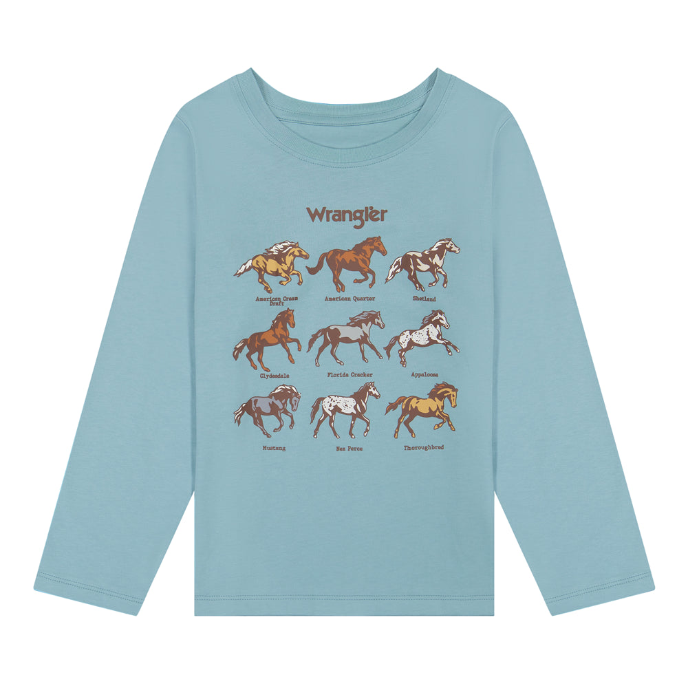 112382682 Wrangler Girls' Long Sleeve Horse Print T-Shirt - Blue