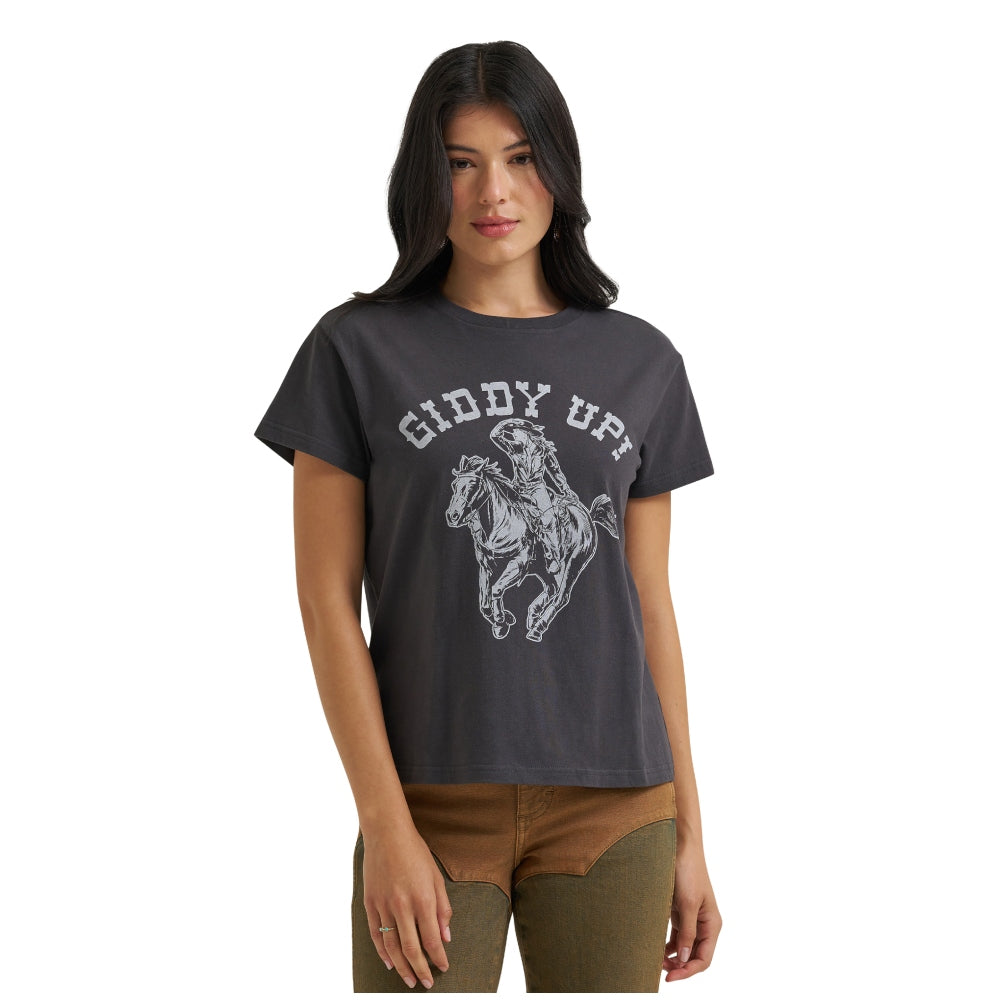 112382845 Wrangler X Lainey Wilson Women's Giddy Up Short Sleeve T-Shirt - Black