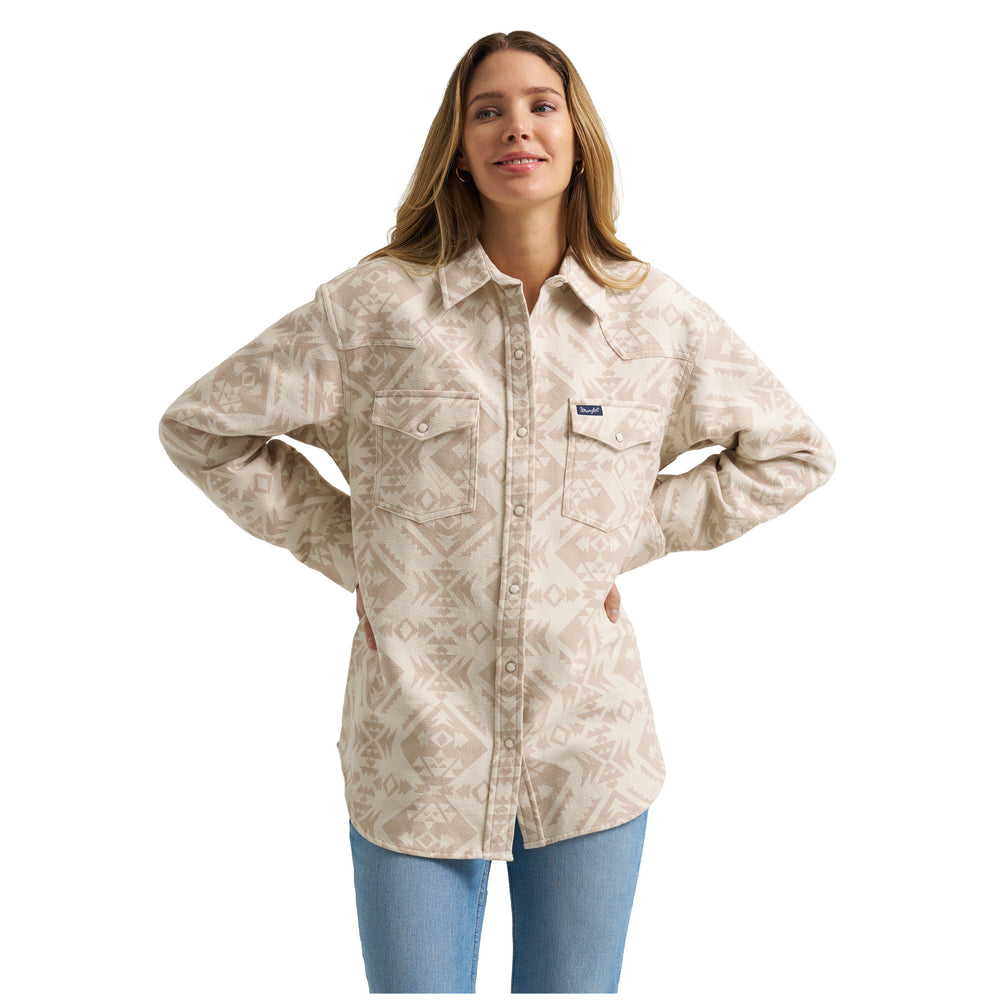 112383027 Wrangler Women's Retro Americana Boyfriend Long Sleeve Snap Shirt - Cream