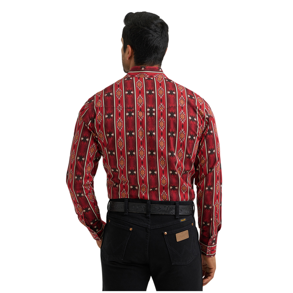 112384296 Wrangler Men's Checotah Dress Western Classic Fit Long Sleeve Snap Shirt - Red