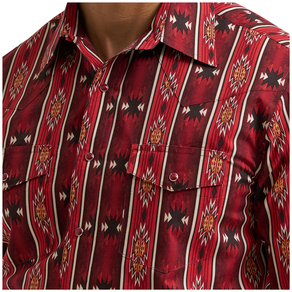 112384296 Wrangler Men's Checotah Dress Western Classic Fit Long Sleeve Snap Shirt - Red
