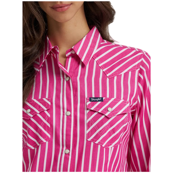 112385414 Wrangler Women's Retro Western Dress Snap Shirt - Pink Stripe