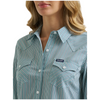 112385442 Wrangler Women's Performance Aria Long Sleeve Western Shirt - Green Stripe