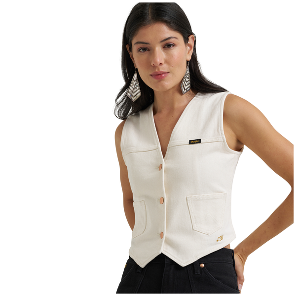 112385569 Wrangler Lainey Wilson Denim Vest - White