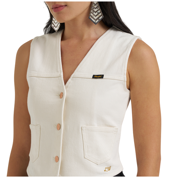 112385569 Wrangler Lainey Wilson Denim Vest - White