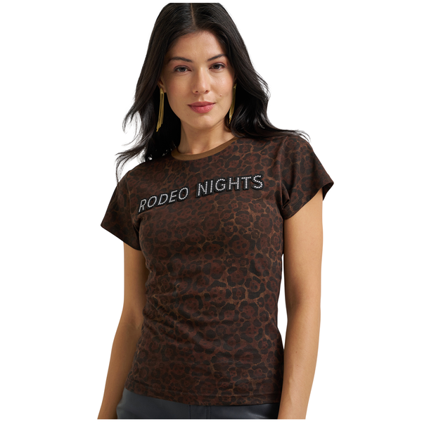 112385577 Wrangler Lainey Wilson Short Sleeve Leopard Rodeo Nights T-Shirt - Brown