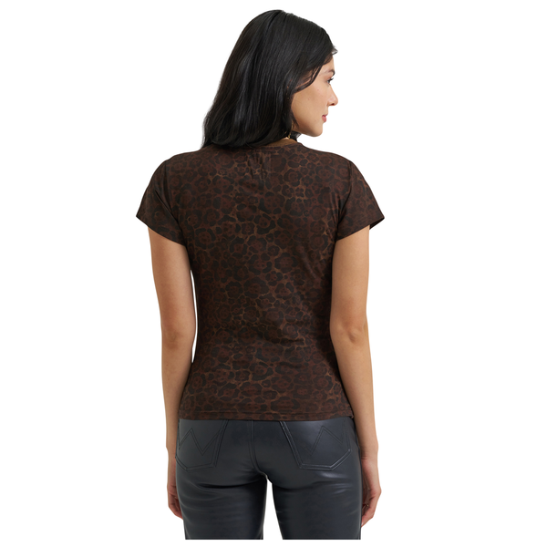 112385577 Wrangler Lainey Wilson Short Sleeve Leopard Rodeo Nights T-Shirt - Brown