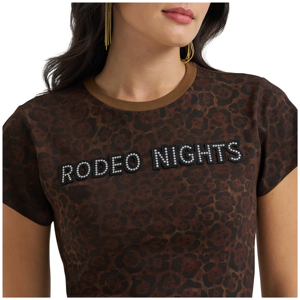 112385577 Wrangler Lainey Wilson Short Sleeve Leopard Rodeo Nights T-Shirt - Brown