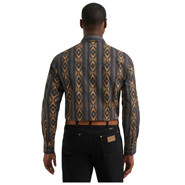 112385791 Wrangler Men's Checotah Dress Classic Fit Western Long Sleeve Snap Shirt - Brown/Black