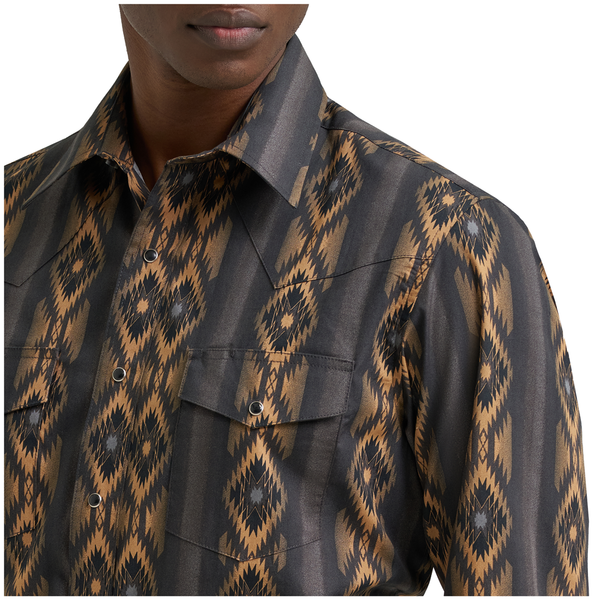 112385791 Wrangler Men's Checotah Dress Classic Fit Western Long Sleeve Snap Shirt - Brown/Black