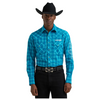 112385930 Wrangler Men's Classic Fit Long Sleeve Logo Snap Shirt - Aqua Plaid