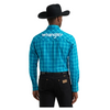 112385930 Wrangler Men's Classic Fit Long Sleeve Logo Snap Shirt - Aqua Plaid