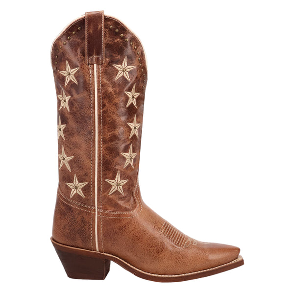 20014 Laredo Womens Serenade Wide Calf Snip Toe Cowboy Boot - Brown with Studs