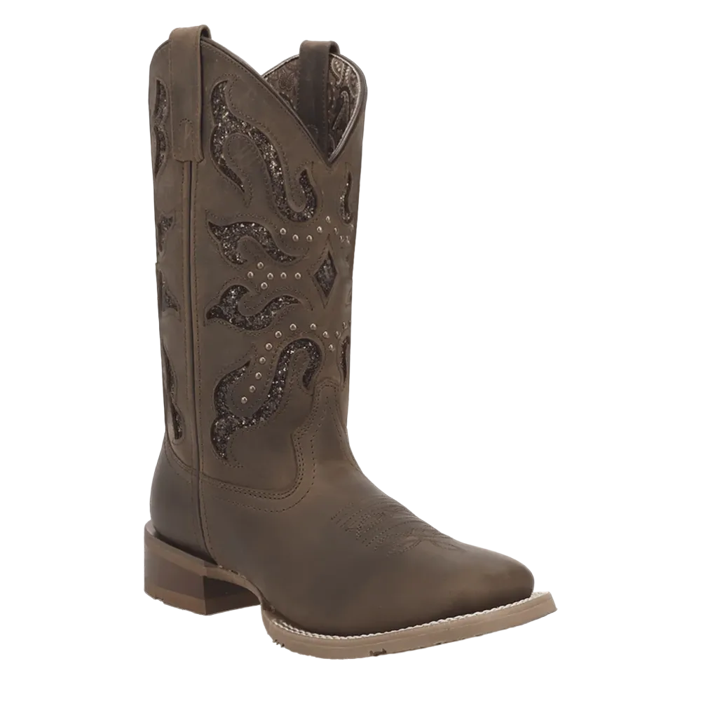2034 Laredo Women's Lonestar Lace Glitter Square Toe Cowboy Boot - Brown