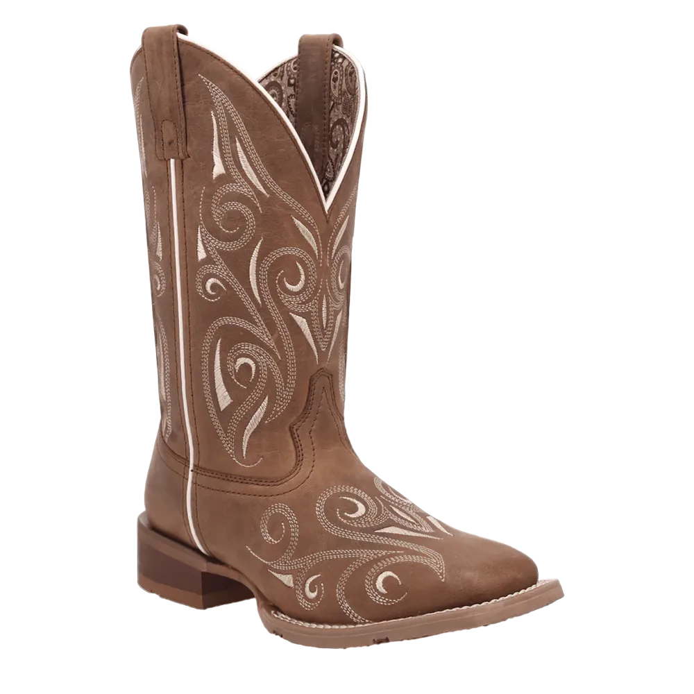 2038 Laredo Women's Spurred Wide Square Toe Cowboy Boot - Tan