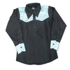 209329 Royal Highness Girls Black and Turquoise Yoke Long Sleeve Button Down Shirt