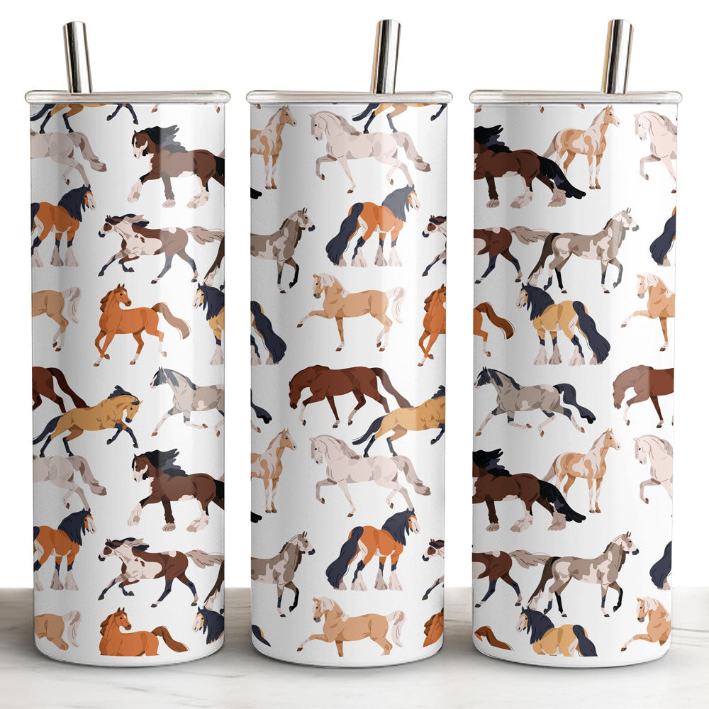 Black Stallion Designs 20oz Horse Tumbler - Horses All Over