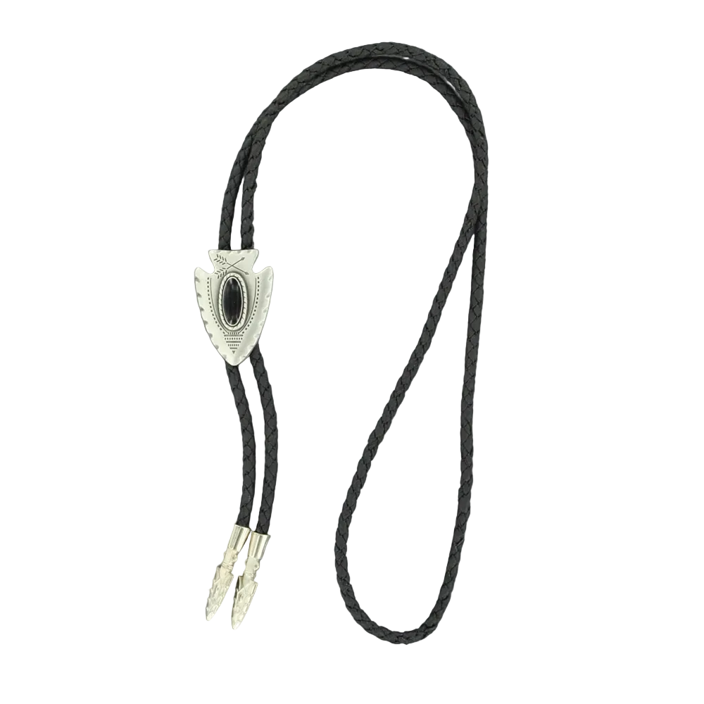 22120 Double S Bolo Tie - Arrowhead with Black Stone
