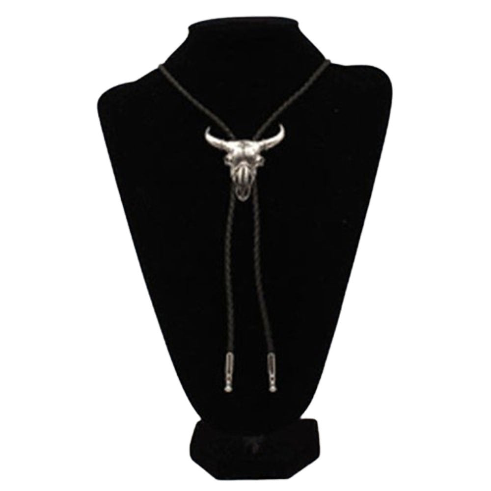 22233 Double S Silver Steer Skull Bolo Tie