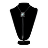 22413 Double S Bolo Tie - Dark Antique with Turquoise Stone